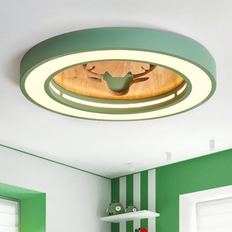 Macaron Colored Round Ceiling Fixture with Deer Nordic Acrylic Flush Ceiling Light for Hallway Green Clearhalo 'Ceiling Lights' 'Close To Ceiling Lights' 'Close to ceiling' 'Flush mount' Lighting' 252238