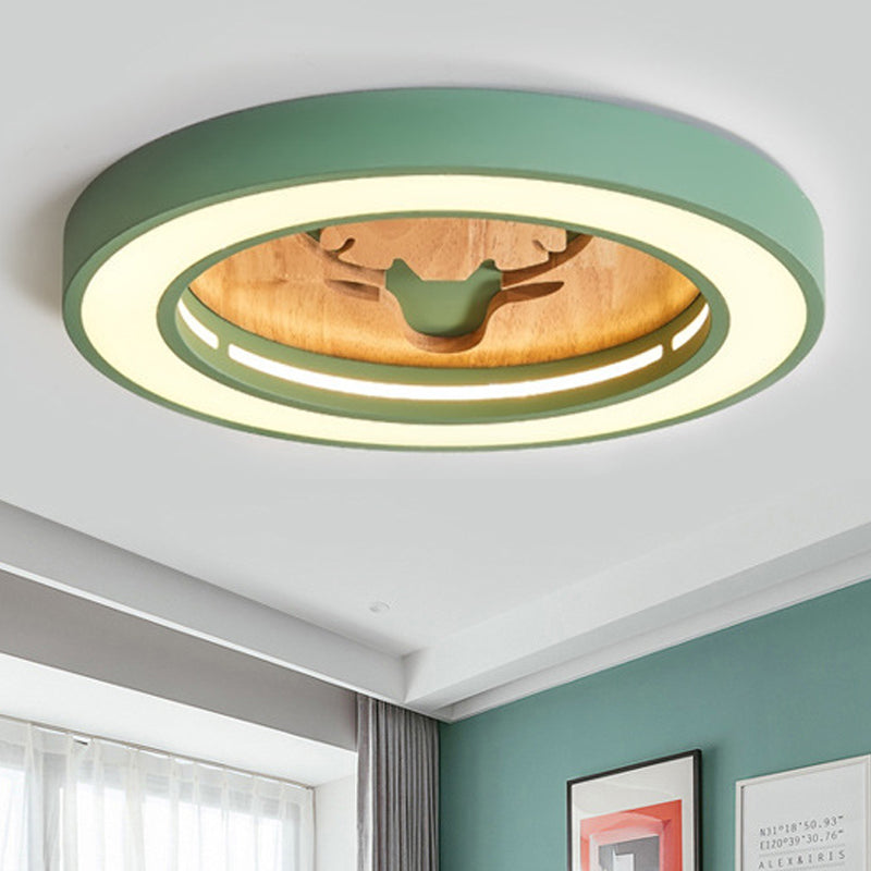 Macaron Colored Round Ceiling Fixture with Deer Nordic Acrylic Flush Ceiling Light for Hallway Clearhalo 'Ceiling Lights' 'Close To Ceiling Lights' 'Close to ceiling' 'Flush mount' Lighting' 252239