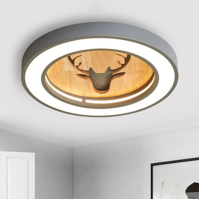 Macaron Colored Round Ceiling Fixture with Deer Nordic Acrylic Flush Ceiling Light for Hallway Grey Clearhalo 'Ceiling Lights' 'Close To Ceiling Lights' 'Close to ceiling' 'Flush mount' Lighting' 252240