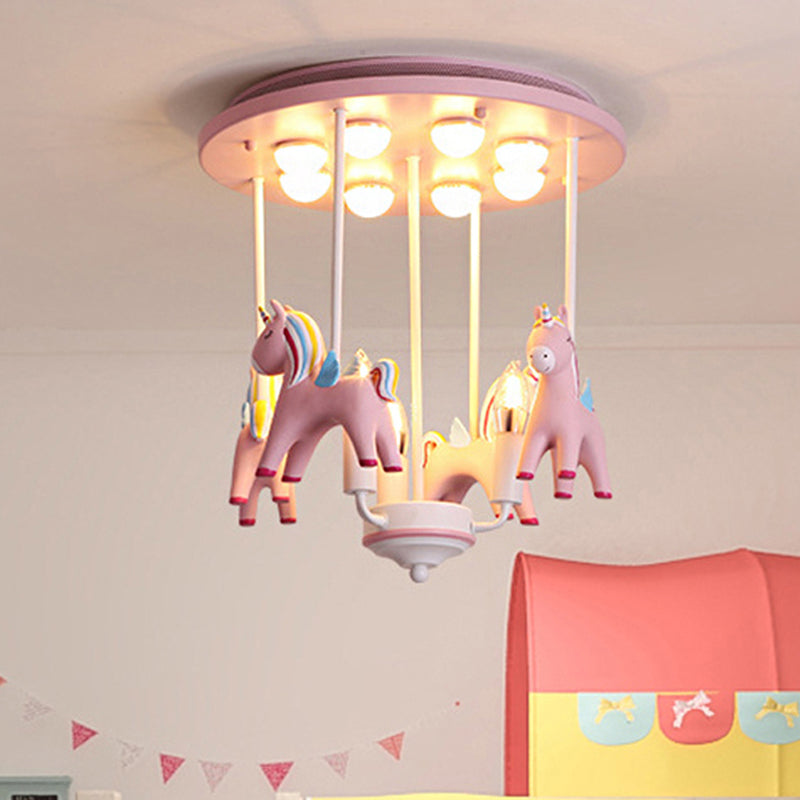 Merry-go-Round Kindergarten Semi Flush Ceiling Light Resin Kids Ceiling Lamp in Pink Finish Clearhalo 'Ceiling Lights' 'Close To Ceiling Lights' 'Close to ceiling' 'Flush mount' Lighting' 252272