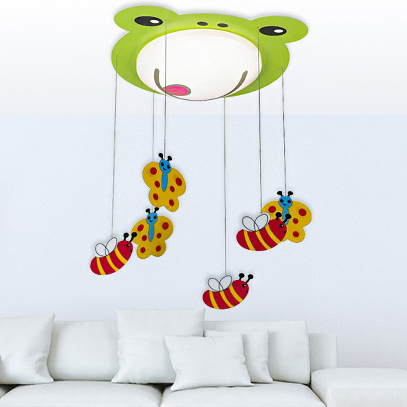 Acrylic Fog Flush Mount Light with Butterfly & Bee Cartoon Ceiling Lamp in Green for Baby Bedroom Green Clearhalo 'Ceiling Lights' 'Close To Ceiling Lights' 'Close to ceiling' 'Flush mount' Lighting' 252279