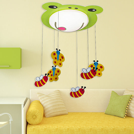 Acrylic Fog Flush Mount Light with Butterfly & Bee Cartoon Ceiling Lamp in Green for Baby Bedroom Clearhalo 'Ceiling Lights' 'Close To Ceiling Lights' 'Close to ceiling' 'Flush mount' Lighting' 252280