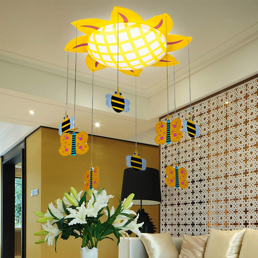 Sun Kids Bedroom Flush Ceiling Light with Butterfly Acrylic One Light Cartoon Ceiling Lamp in Yellow Yellow Clearhalo 'Ceiling Lights' 'Close To Ceiling Lights' 'Close to ceiling' 'Flush mount' Lighting' 252281