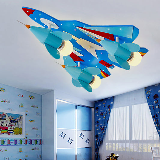 Kid Bedroom Fighter Plane Flush Mount Ceiling Light Metal Cartoon Blue Ceiling Light Fixture Blue Clearhalo 'Ceiling Lights' 'Close To Ceiling Lights' 'Close to ceiling' Lighting' 252316