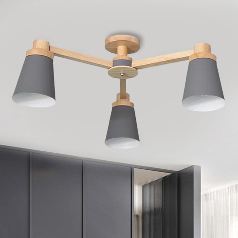 Office Hotel Bucket Ceiling Fixture Metal & Wood Contemporary Gray Semi Ceiling Mount Light 3 Grey Clearhalo 'Ceiling Lights' 'Chandeliers' Lighting' options 252322_d459682c-b2db-4314-b5bd-dc9830a51be9