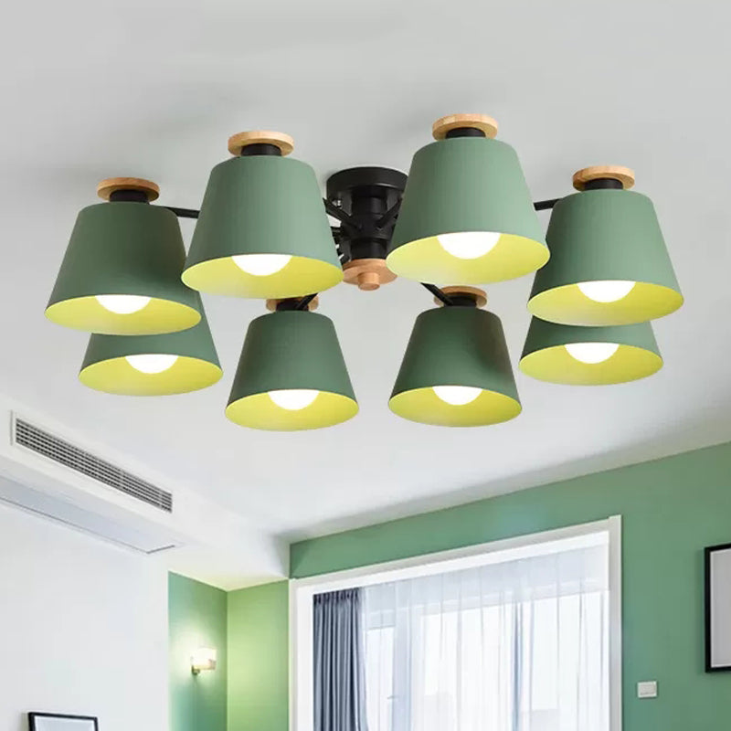 8 Lights Trapezoid Ceiling Lamp Metal 8 Lights Macaron Loft Semi Flush Ceiling Light Green Clearhalo 'Ceiling Lights' 'Chandeliers' Lighting' options 252335_62849daf-637f-4b6d-b505-6c4de5afa73d