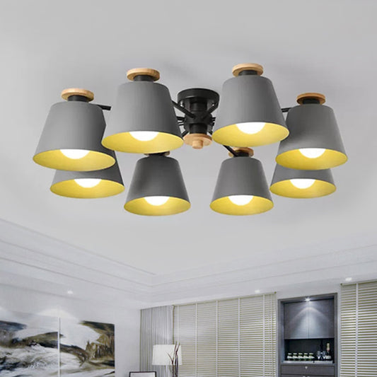 8 Lights Trapezoid Ceiling Lamp Metal 8 Lights Macaron Loft Semi Flush Ceiling Light Clearhalo 'Ceiling Lights' 'Chandeliers' Lighting' options 252337