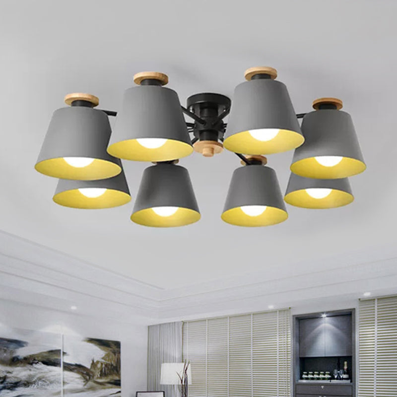 8 Lights Trapezoid Ceiling Lamp Metal 8 Lights Macaron Loft Semi Flush Ceiling Light Grey Clearhalo 'Ceiling Lights' 'Chandeliers' Lighting' options 252337_aa1801fe-433f-42be-b494-8a633aedd27c