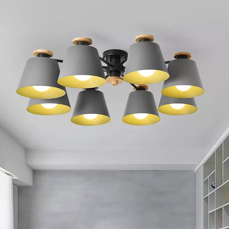8 Lights Trapezoid Ceiling Lamp Metal 8 Lights Macaron Loft Semi Flush Ceiling Light Clearhalo 'Ceiling Lights' 'Chandeliers' Lighting' options 252338