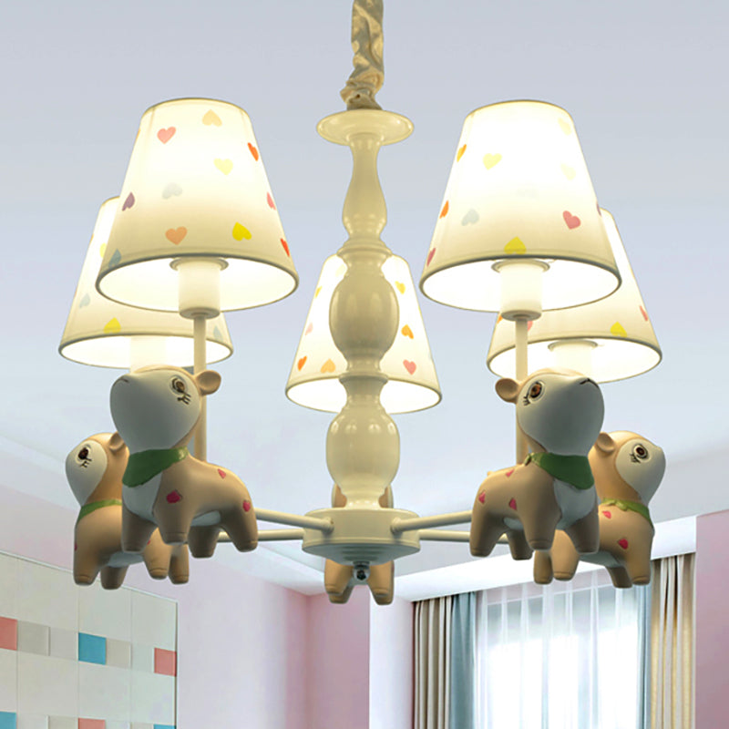 Animal Baby Deer Chandelier Fabric 5 Lights Pendant Light Fixture in White for Kid Bedroom White Clearhalo 'Ceiling Lights' 'Chandeliers' Lighting' options 252342_400637d3-38e5-4453-a5d5-922e6950938c
