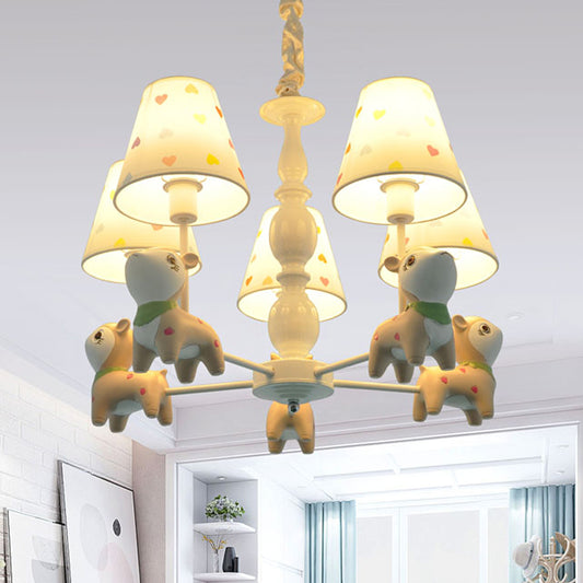 Animal Baby Deer Chandelier Fabric 5 Lights Pendant Light Fixture in White for Kid Bedroom Clearhalo 'Ceiling Lights' 'Chandeliers' Lighting' options 252343