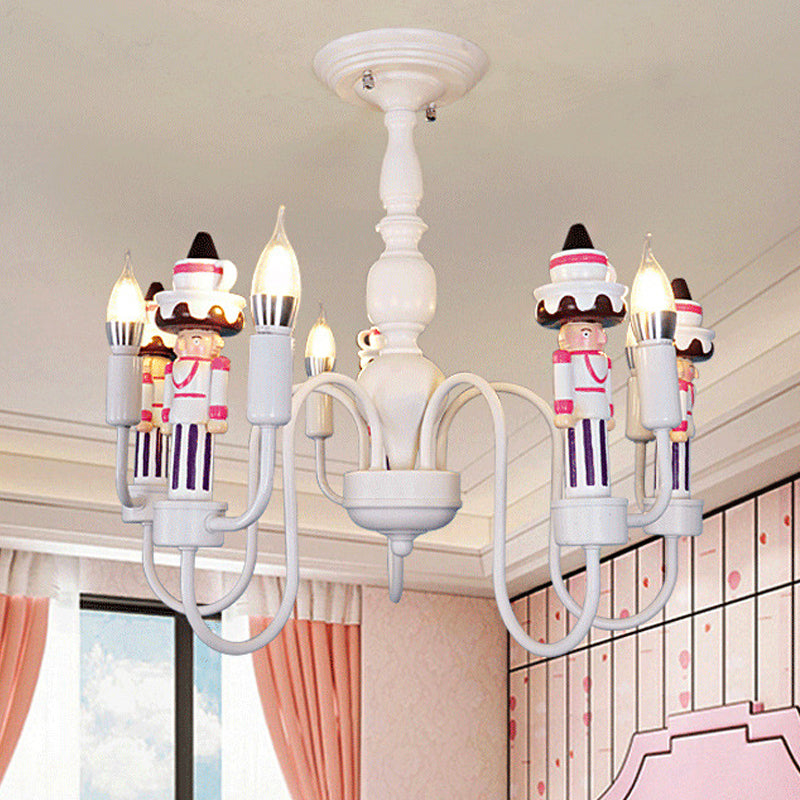 Child Bedroom Solider Hanging Ceiling Lamp with Candle Iron Modern White Hanging Chandelier Clearhalo 'Ceiling Lights' 'Chandeliers' Lighting' options 252347