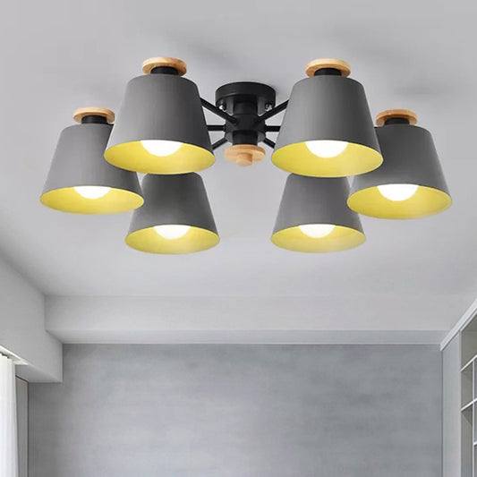 6 Heads Bucket Ceiling Light Macaron Loft Metal Semi Flushmount Light for Kindergarten Clearhalo 'Ceiling Lights' 'Chandeliers' Lighting' options 252350