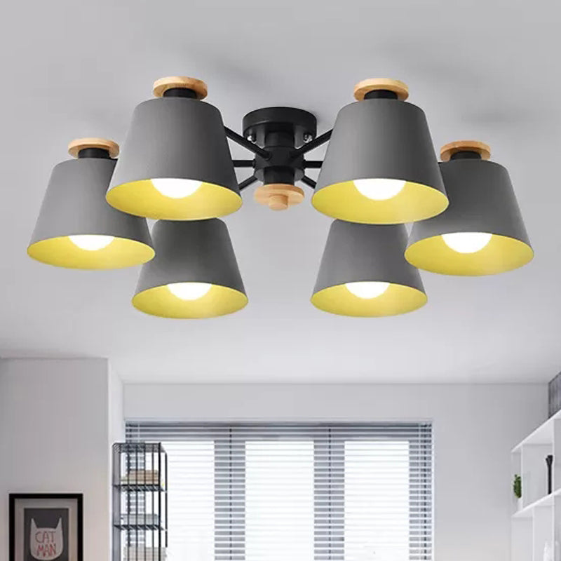 6 Heads Bucket Ceiling Light Macaron Loft Metal Semi Flushmount Light for Kindergarten Clearhalo 'Ceiling Lights' 'Chandeliers' Lighting' options 252351