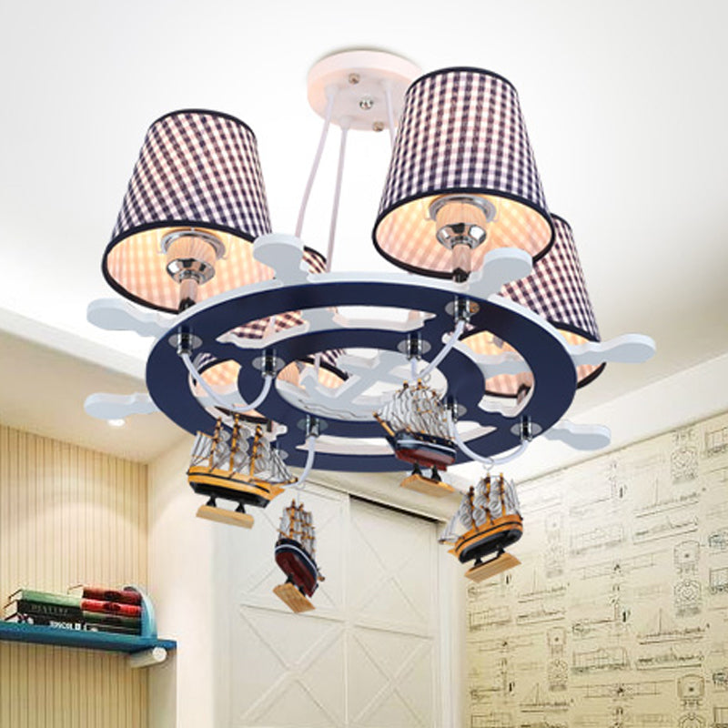 Simple Style Steering Wheel Hanging Lamp Metal Chandelier in Blue for Dining Room Clearhalo 'Ceiling Lights' 'Chandeliers' Lighting' options 252352