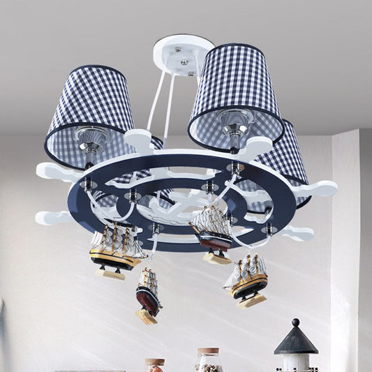 Simple Style Steering Wheel Hanging Lamp Metal Chandelier in Blue for Dining Room Clearhalo 'Ceiling Lights' 'Chandeliers' Lighting' options 252353