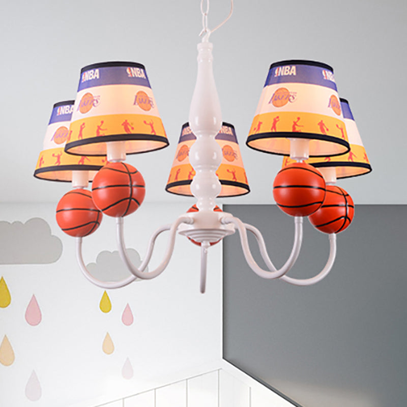 Bedroom Basketball Hanging Lamp Metal 5 Lights Cartoon Hanging Chandelier in Orange Orange Clearhalo 'Ceiling Lights' 'Chandeliers' Lighting' options 252354_37f32bf8-bfc3-4cb7-a1a2-224c6281c60e