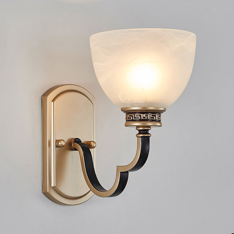 Gold Dome Wall Mount Light Traditional Frosted Glass 1/2-Light Living Room Sconce Light with Wavy Arm 1.0 Gold Clearhalo 'Wall Lamps & Sconces' 'Wall Lights' Lighting' 252369