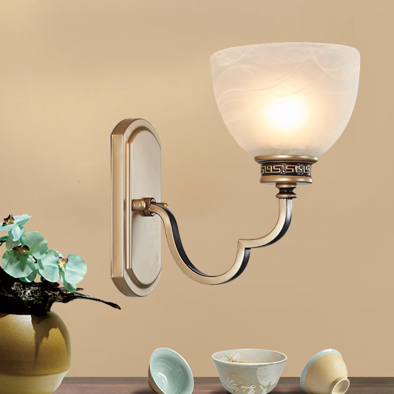 Gold Dome Wall Mount Light Traditional Frosted Glass 1/2-Light Living Room Sconce Light with Wavy Arm Clearhalo 'Wall Lamps & Sconces' 'Wall Lights' Lighting' 252370