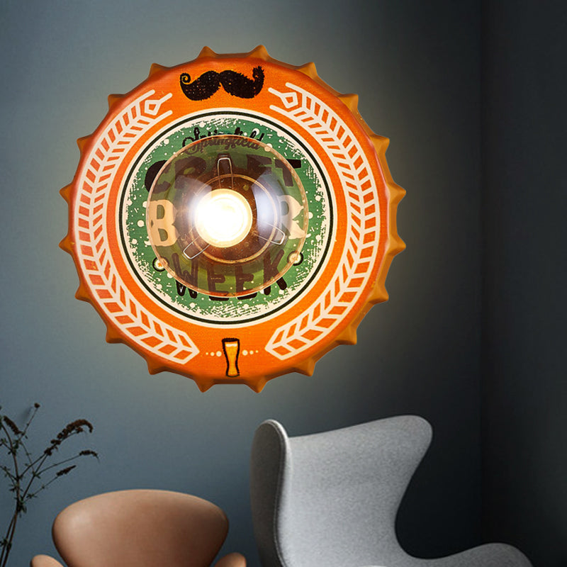 Antique Style LED Wall Sconce Bottle Cap Shape Meta Wall Light for Restaurant Bar Clearhalo 'Wall Lamps & Sconces' 'Wall Lights' Lighting' 252379