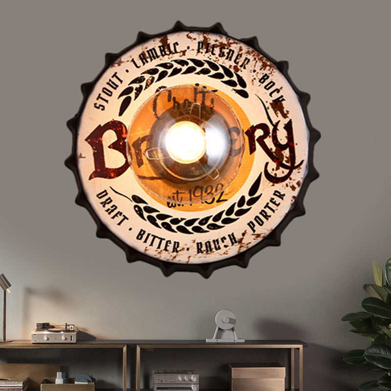 Antique Style LED Wall Sconce Bottle Cap Shape Meta Wall Light for Restaurant Bar Brown D Clearhalo 'Wall Lamps & Sconces' 'Wall Lights' Lighting' 252380