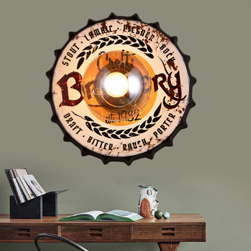 Antique Style LED Wall Sconce Bottle Cap Shape Meta Wall Light for Restaurant Bar Clearhalo 'Wall Lamps & Sconces' 'Wall Lights' Lighting' 252381