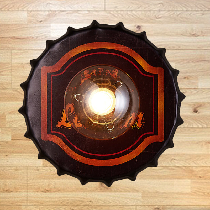 Antique Style LED Wall Sconce Bottle Cap Shape Meta Wall Light for Restaurant Bar Brown I Clearhalo 'Wall Lamps & Sconces' 'Wall Lights' Lighting' 252390