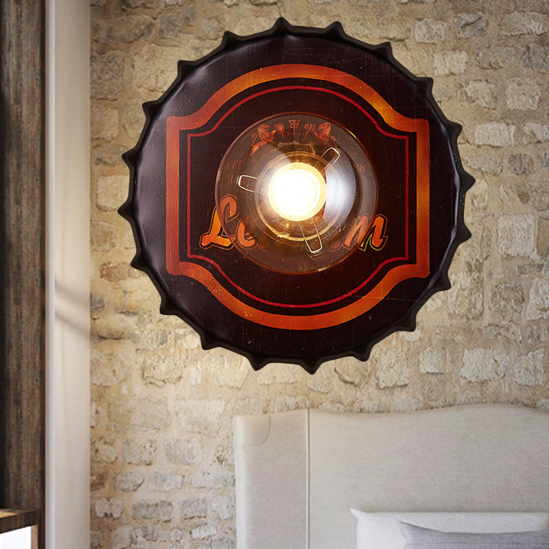 Antique Style LED Wall Sconce Bottle Cap Shape Meta Wall Light for Restaurant Bar Clearhalo 'Wall Lamps & Sconces' 'Wall Lights' Lighting' 252391