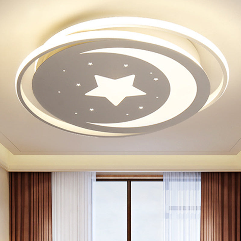 Creative Moon&Star Ceiling Light Metal White LED Flush Mount Light for Kid Bedroom Corridor White Clearhalo 'Ceiling Lights' 'Close To Ceiling Lights' 'Close to ceiling' 'Flush mount' Lighting' 252396