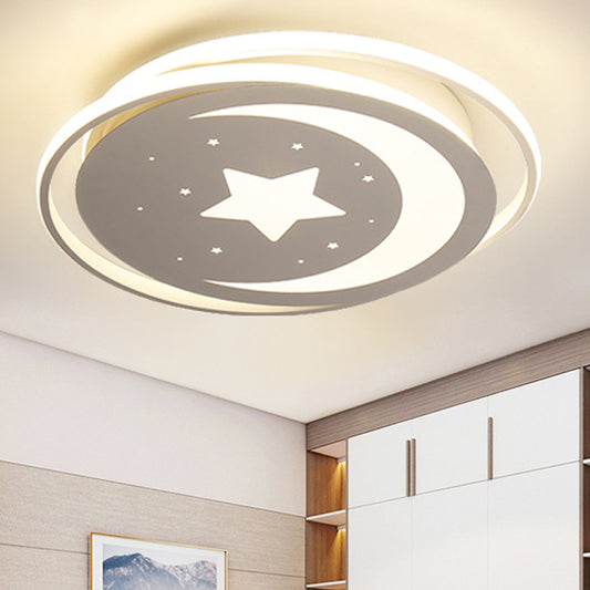 Creative Moon&Star Ceiling Light Metal White LED Flush Mount Light for Kid Bedroom Corridor Clearhalo 'Ceiling Lights' 'Close To Ceiling Lights' 'Close to ceiling' 'Flush mount' Lighting' 252397