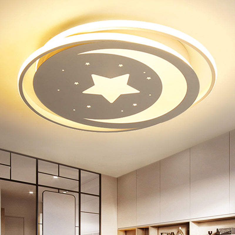 Creative Moon&Star Ceiling Light Metal White LED Flush Mount Light for Kid Bedroom Corridor Clearhalo 'Ceiling Lights' 'Close To Ceiling Lights' 'Close to ceiling' 'Flush mount' Lighting' 252398