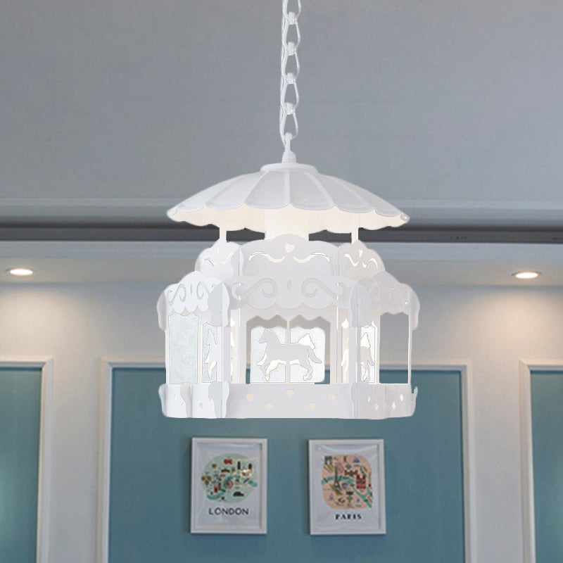 Merry-go-round Pendant Light Creative Metal Suspension Light in White for Bedroom Clearhalo 'Ceiling Lights' 'Pendant Lights' 'Pendants' Lighting' 252399