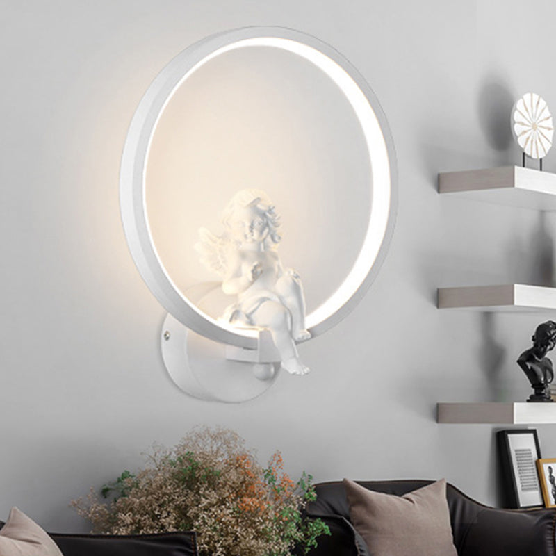 Art Ring Sconce Light with Little Angel Metal Resin Wall Lamp for Bedroom Mirror Bathroom Clearhalo 'Wall Lamps & Sconces' 'Wall Lights' Lighting' 252424