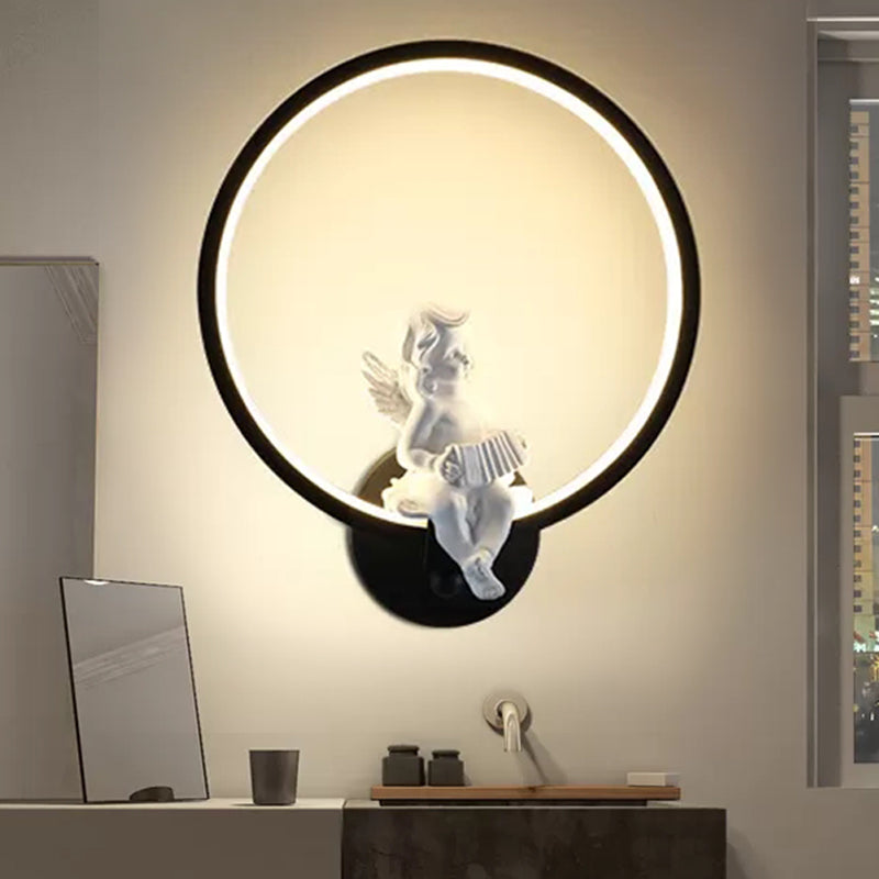 Art Ring Sconce Light with Little Angel Metal Resin Wall Lamp for Bedroom Mirror Bathroom Clearhalo 'Wall Lamps & Sconces' 'Wall Lights' Lighting' 252426