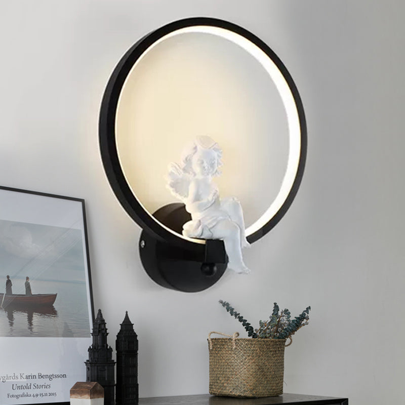 Art Ring Sconce Light with Little Angel Metal Resin Wall Lamp for Bedroom Mirror Bathroom Clearhalo 'Wall Lamps & Sconces' 'Wall Lights' Lighting' 252428