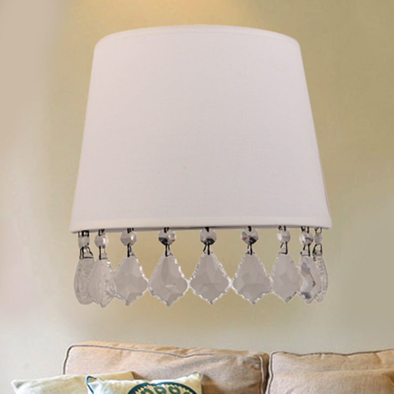 Modern Half-Drum Wall Light with Clear Crystal Fabric White Wall Lamp for Bedside White Clearhalo 'Wall Lamps & Sconces' 'Wall Lights' Lighting' 252429