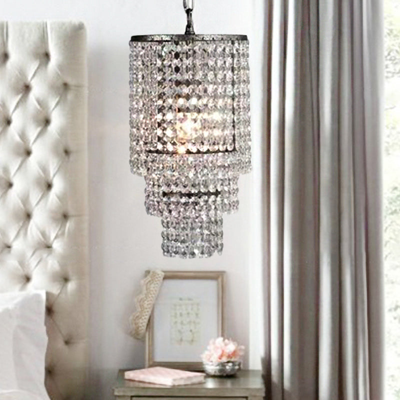 Luxurious Cylinder Pendant Light 2-Light Clear Crystal Bead Hanging Light for Adult Bedroom Clearhalo 'Ceiling Lights' 'Pendant Lights' 'Pendants' Lighting' 252436