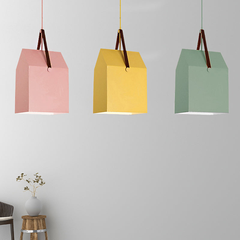 Undertint Bag Shape Pendant Light 1 Head Macaron Loft Metal Hanging Light for Cafe Clearhalo 'Ceiling Lights' 'Pendant Lights' 'Pendants' Lighting' 252444