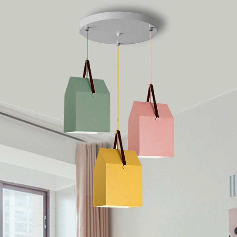 Undertint Bag Shape Pendant Light 1 Head Macaron Loft Metal Hanging Light for Cafe Green-Yellow-Pink Round Clearhalo 'Ceiling Lights' 'Pendant Lights' 'Pendants' Lighting' 252446_4b7267d7-433e-4d3c-9c29-31bfb36a2571