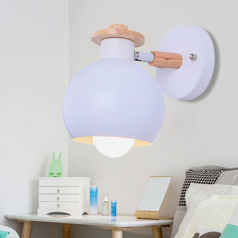 Rotatable Monochrome Orb Wall Sconce 1 Bulb Nordic Style Metal Wall Light for Study Room White Clearhalo 'Wall Lamps & Sconces' 'Wall Lights' Lighting' 252482