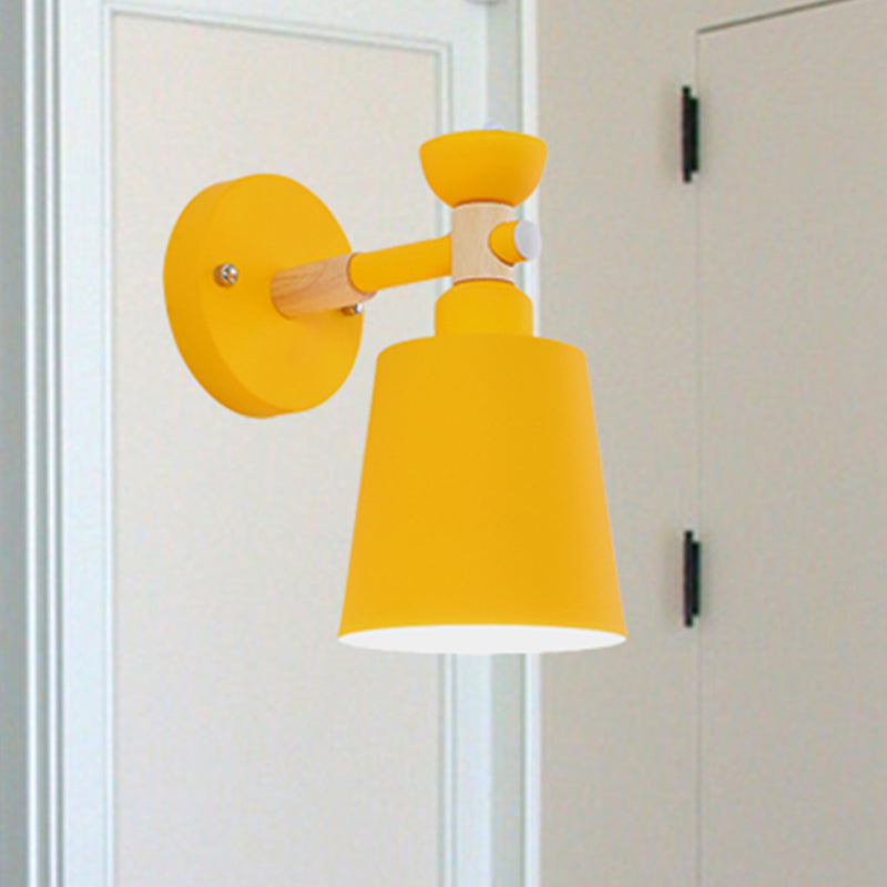 Rotatable Nordic Style Sconce Light with Bucket One Light Metal Wall Lamp for Adult Bedroom Yellow Clearhalo 'Wall Lamps & Sconces' 'Wall Lights' Lighting' 252484