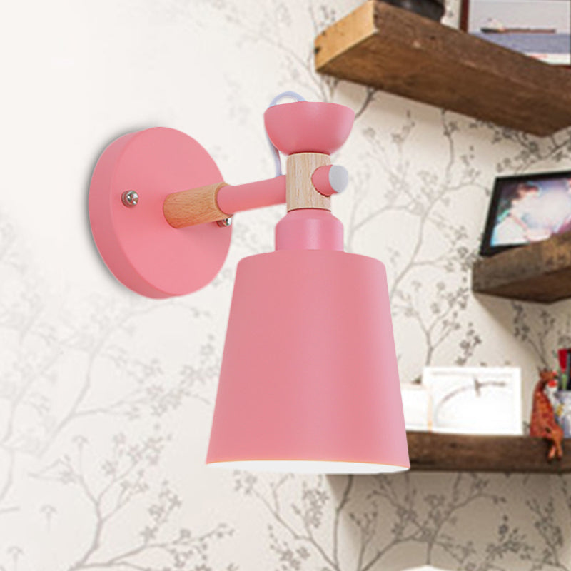 Rotatable Nordic Style Sconce Light with Bucket One Light Metal Wall Lamp for Adult Bedroom Pink Clearhalo 'Wall Lamps & Sconces' 'Wall Lights' Lighting' 252486