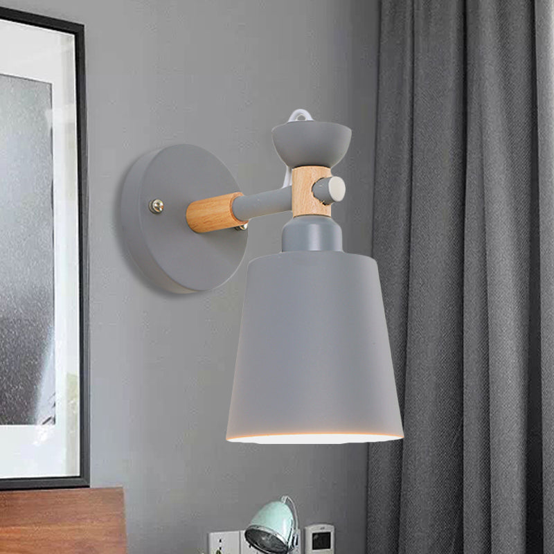 Rotatable Nordic Style Sconce Light with Bucket One Light Metal Wall Lamp for Adult Bedroom Grey Clearhalo 'Wall Lamps & Sconces' 'Wall Lights' Lighting' 252490