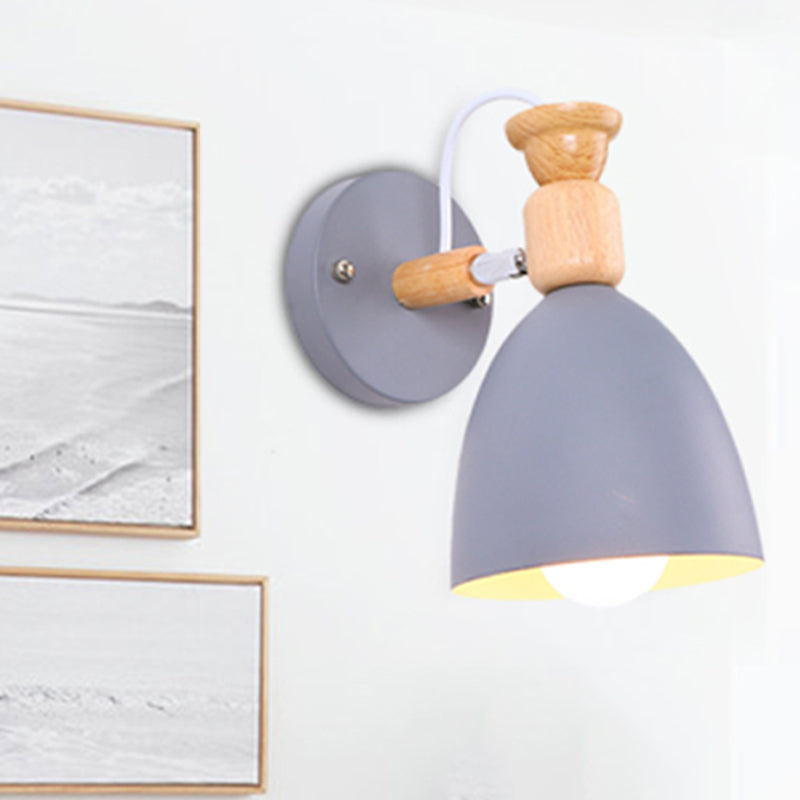 Nordic Stylish Dome Wall Light Rotatable Metal One Bulb Undertint Sconce Light for Kindergarten Grey Clearhalo 'Wall Lamps & Sconces' 'Wall Lights' Lighting' 252497