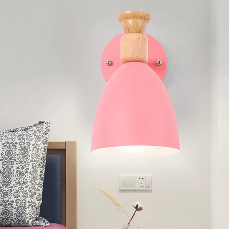 Nordic Stylish Dome Wall Light Rotatable Metal One Bulb Undertint Sconce Light for Kindergarten Pink Clearhalo 'Wall Lamps & Sconces' 'Wall Lights' Lighting' 252503