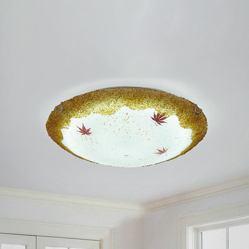 Mediterranean Style Beach Flush Ceiling Light with Dome Shade Stained Glass Ceiling Lamp in Yellow/Blue for Shop Yellow Clearhalo 'Ceiling Lights' 'Close To Ceiling Lights' 'Close to ceiling' 'Flush mount' Lighting' 252511