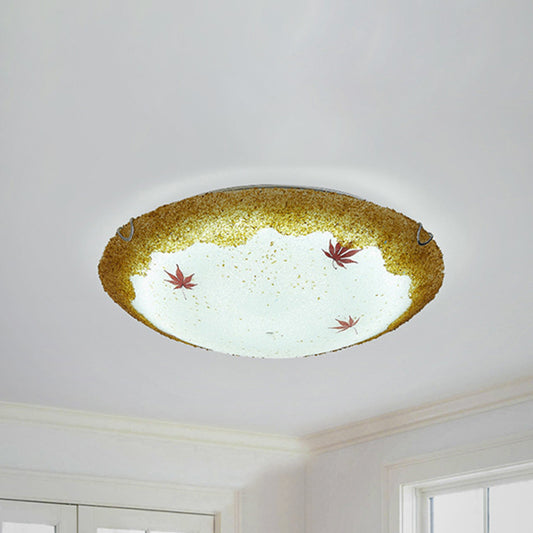 Mediterranean Style Beach Flush Ceiling Light with Dome Shade Stained Glass Ceiling Lamp in Yellow/Blue for Shop Yellow Clearhalo 'Ceiling Lights' 'Close To Ceiling Lights' 'Close to ceiling' 'Flush mount' Lighting' 252511