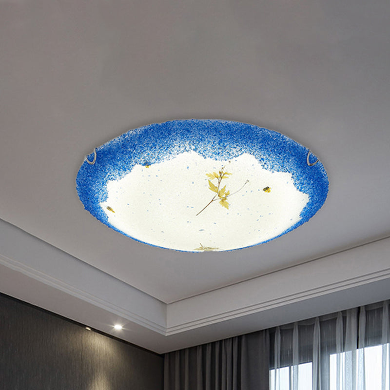 Mediterranean Style Beach Flush Ceiling Light with Dome Shade Stained Glass Ceiling Lamp in Yellow/Blue for Shop Blue Clearhalo 'Ceiling Lights' 'Close To Ceiling Lights' 'Close to ceiling' 'Flush mount' Lighting' 252513