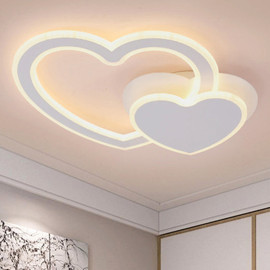 Modern White Flush Ceiling Light with 2-Loving Heart Acrylic Ceiling Lamp for Kindergarten White Clearhalo 'Ceiling Lights' 'Close To Ceiling Lights' 'Close to ceiling' 'Flush mount' Lighting' 252543