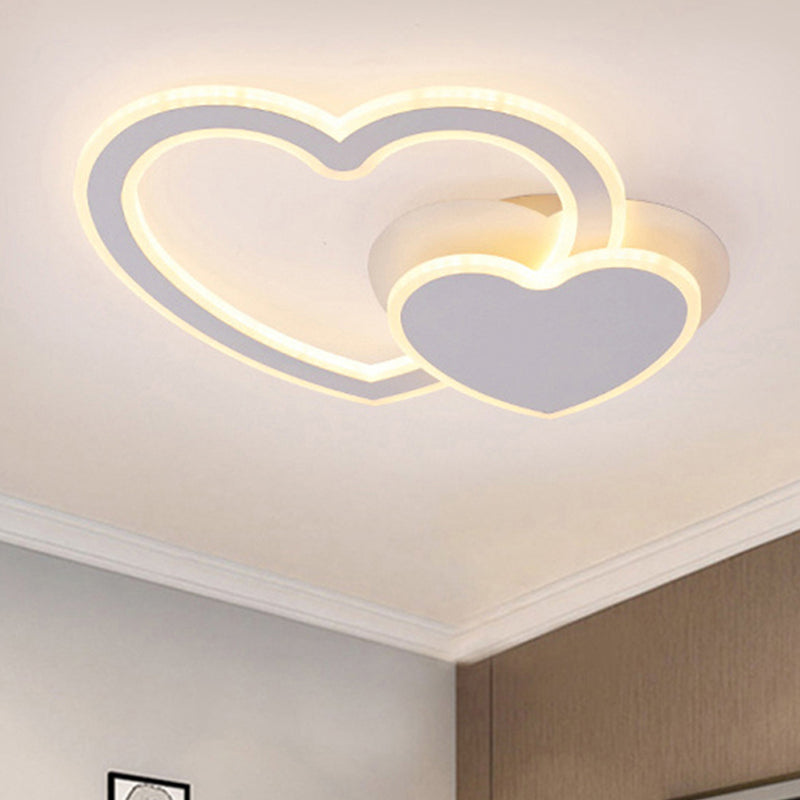 Modern White Flush Ceiling Light with 2-Loving Heart Acrylic Ceiling Lamp for Kindergarten Clearhalo 'Ceiling Lights' 'Close To Ceiling Lights' 'Close to ceiling' 'Flush mount' Lighting' 252544